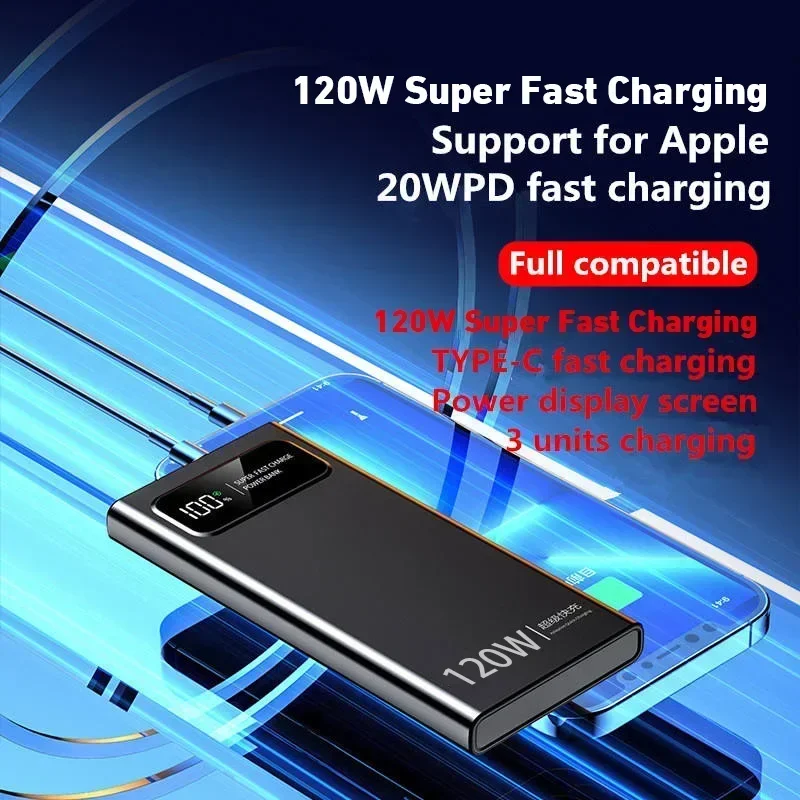 Lenovo Power Bank 200000mah 120w Super Fast Charging Large Capacity Led Digital Display Portable External Battery For All Models