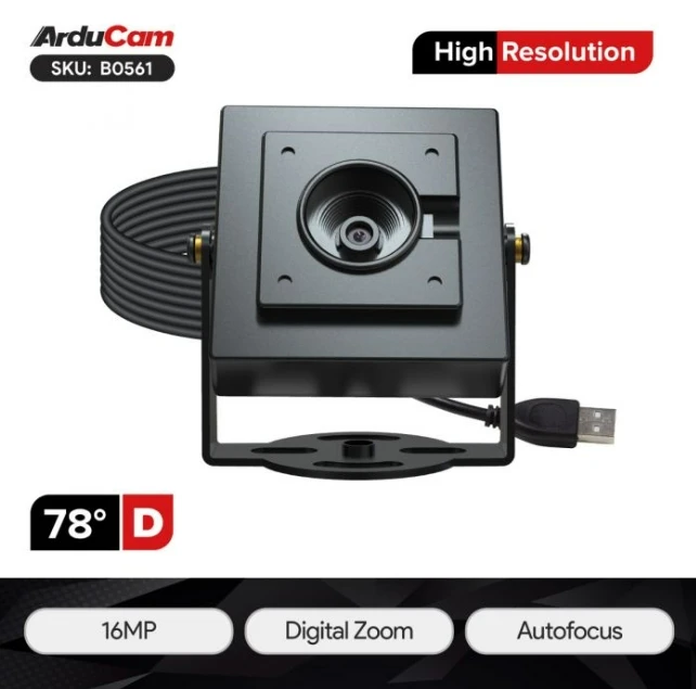 16MP AutoFocus USB2.0 UVC Camera, Full Sensor Coverage, Digital PTZ, Arducam ezBOX-Klarity