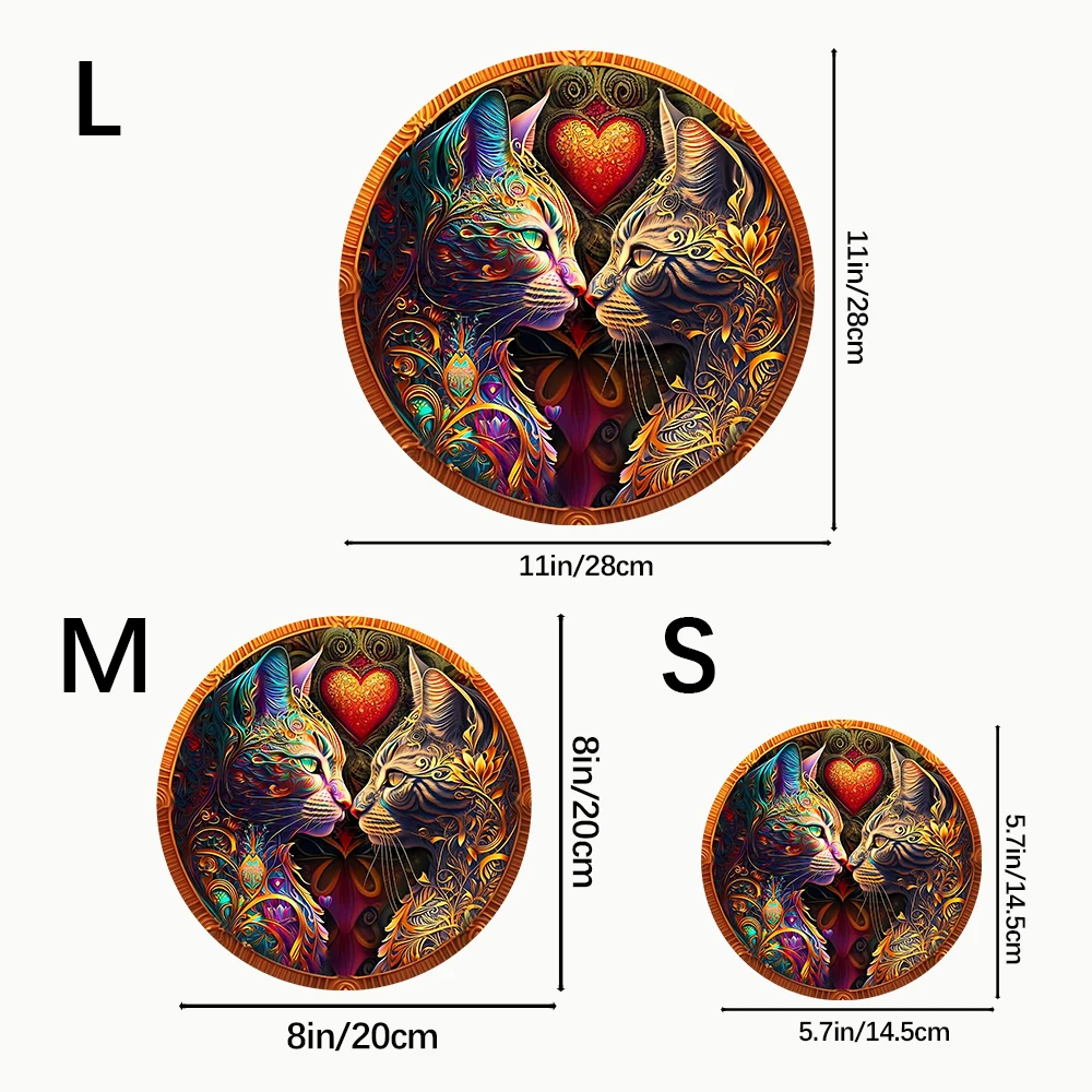 Colourful Cats Wooden Jigsaw Puzzles Art for Adults, Unique Animal Shaped Pieces Stress Relieve Toys, DIY Leisure Game