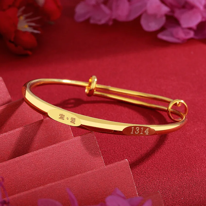 AU999 24K Gold Slide - Adjust Bangle | Matte finish with micro - engraved cloud patterns, easy to adjust, vintage & noble
