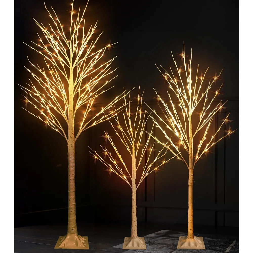

Bright 3 Pack Light up Birch Tree, 4FT 96 LED/ 6FT 120 LED/ 8FT 240 LEDs Pre lit Birch Christmas Tree for Xmas Indoor Out