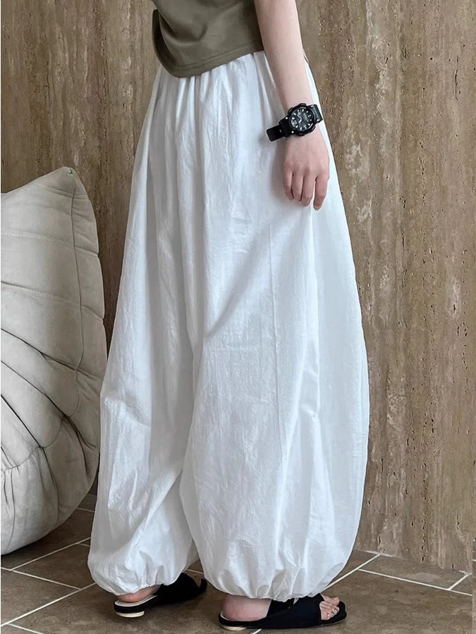 

Свободные широкие брюки-фонарики, цветные повседневные брюки с высокой талией для женщин больших размеров, универсальные утягивающие хлопковые брюки