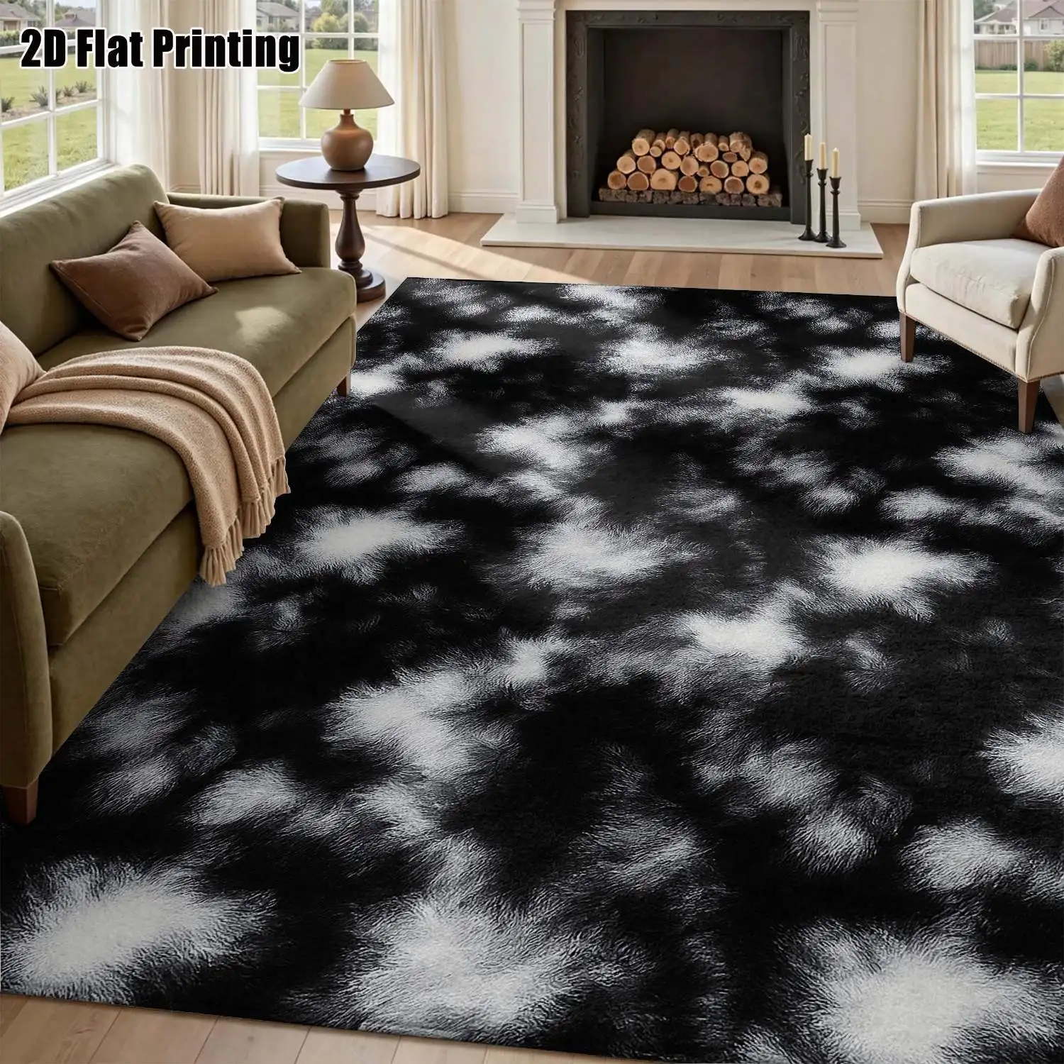 1Pc 2D Printed Black-White Abstract Art Nordic/Instagram Style Minimalist Carpet, Machine Washable, Multi-Size, Ideal for Home Decor: Living Room, Bedroom, Dining Room, Entryway, Study