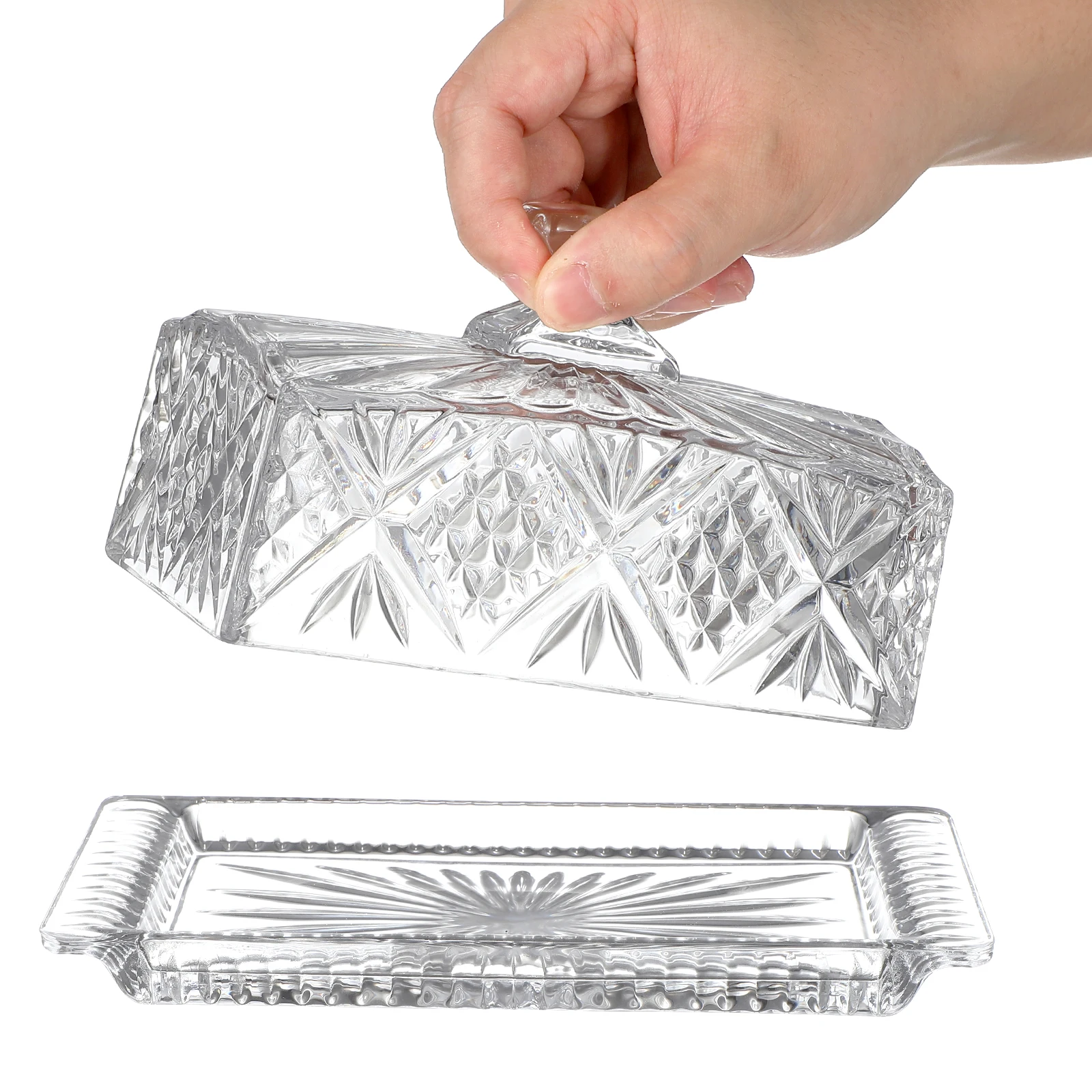 

Cheese Storage Tray Glass Butter Plate with Cover Rectangular Container for Kitchen Tableware Food Holder Glassware Serving Dish