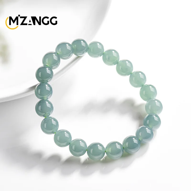 

Natural A-goods Jadeite Blue Sailor Chain Ice Jade 9.8mm Beads String High-grade Fashion Men and Women Holiday Gifts