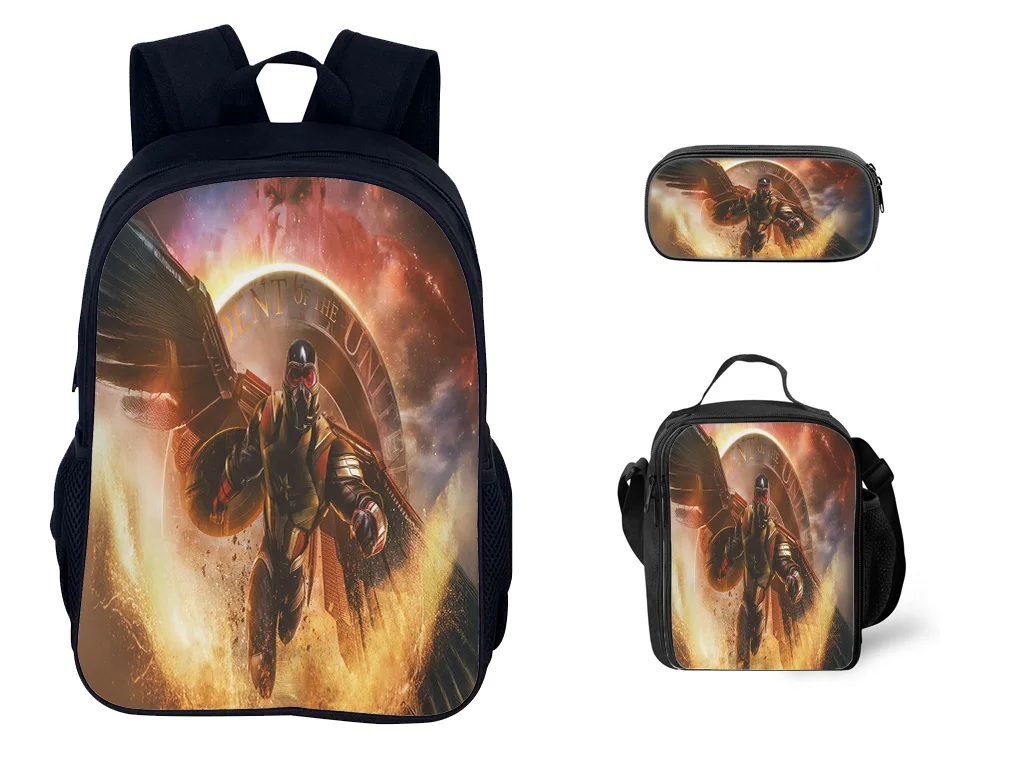 

Elementary Children Captain America Trendy Knapsack with Insulated Lunch Box Pencil Case 3Pcs Set Backpack for Student