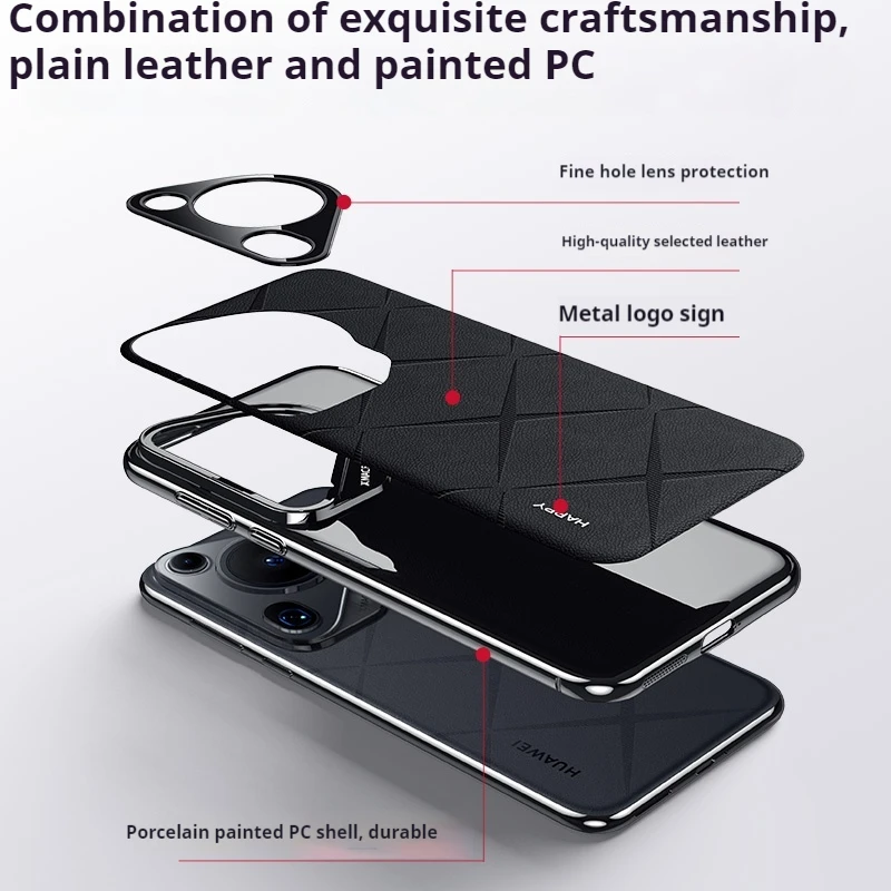 Fashion Leather Back Electroplated Hard PC Cover Case For Huawei Pura 70 Pro Ultra P60 PRO Art Nova 13 12
