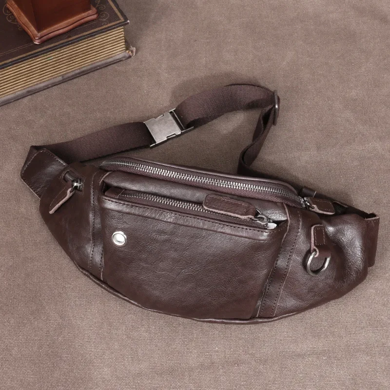 Stylish Men's Large Capacity Leather Waist Bag for Business and Travel