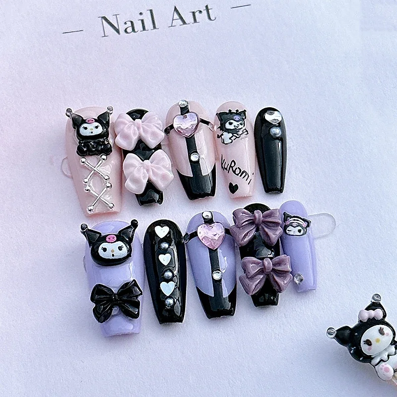 Y2K Sanrios Kuromi Wearing Armor Hello Kitty Cinnamoroll Melody Anime Cartoon Pochacco Detachable Repeatable Charm False Nail
