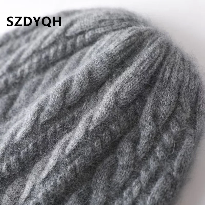 Hot Sale New Arrival Autumn Winter Women Hats 100% Cashmere Knitted Headgears Soft Thicken Warm Fashion Girl Cap 4 Colors