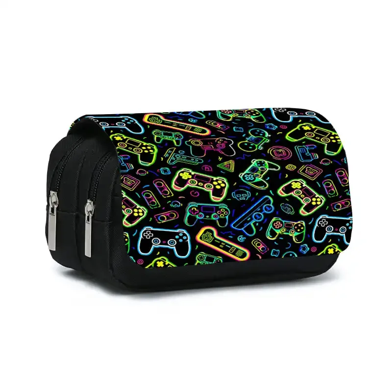 Neon Gaming-Konsole Doppel-Flip-Federmäppchen für Jungen und Mädchen Bestes Geschenk 2D Flaches Cartoon-Federmäppchen Schul-Stiftetasche für Kinder