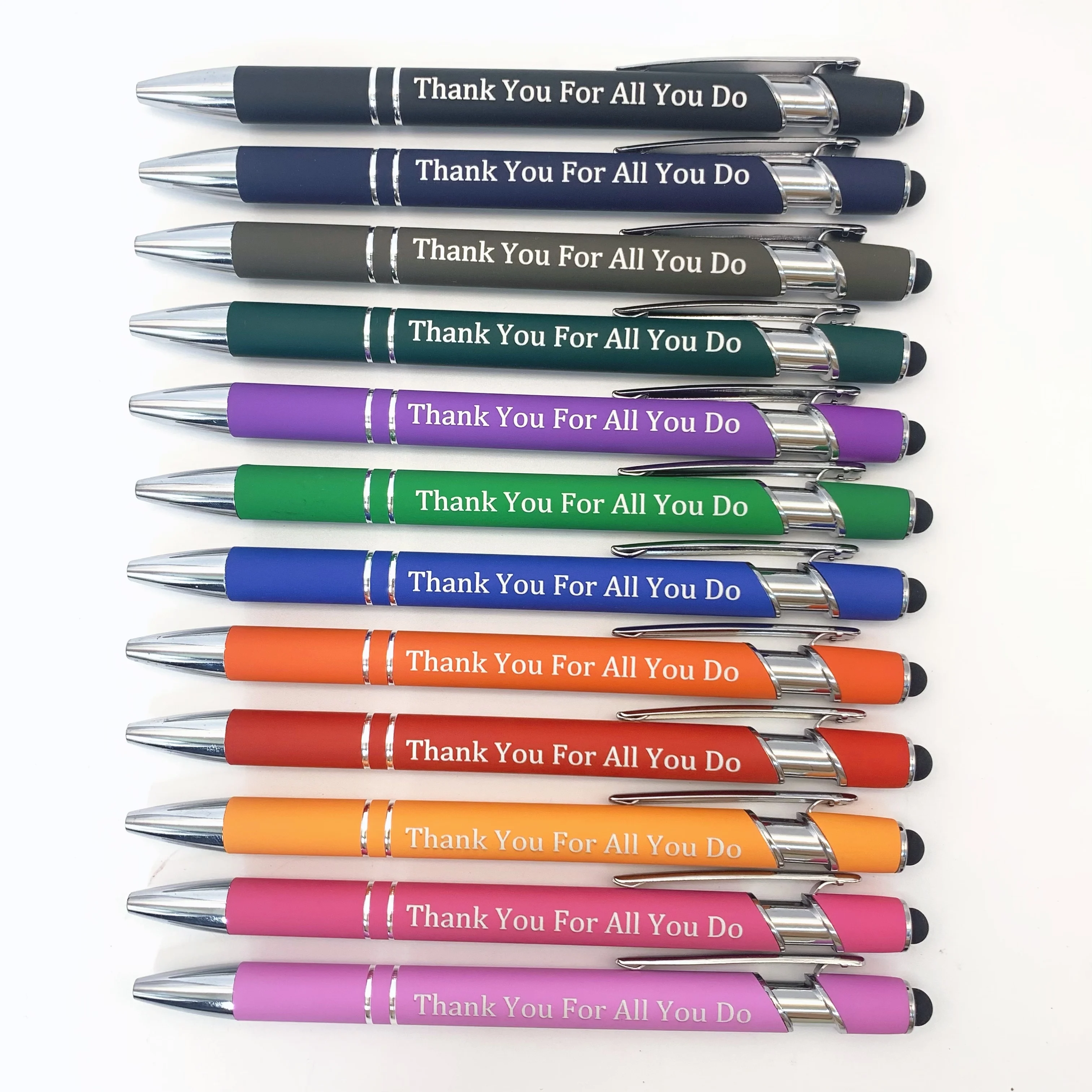 12 szt. uroczych, fioletowych długopisów, długopis na podziękowanie dla pracowników. Każdy długopis niesie napis: "Dziękuję za wszystko". Idealny prezent dla pracowników.