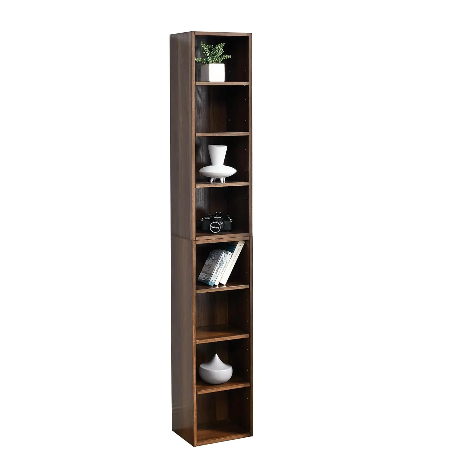 

8 Tier Tall Narrow Bookshelf, 71" Small Corner Tall Skinny Bookcase, Slim CD DVD Media Tower Rack with Adjustable, Customized