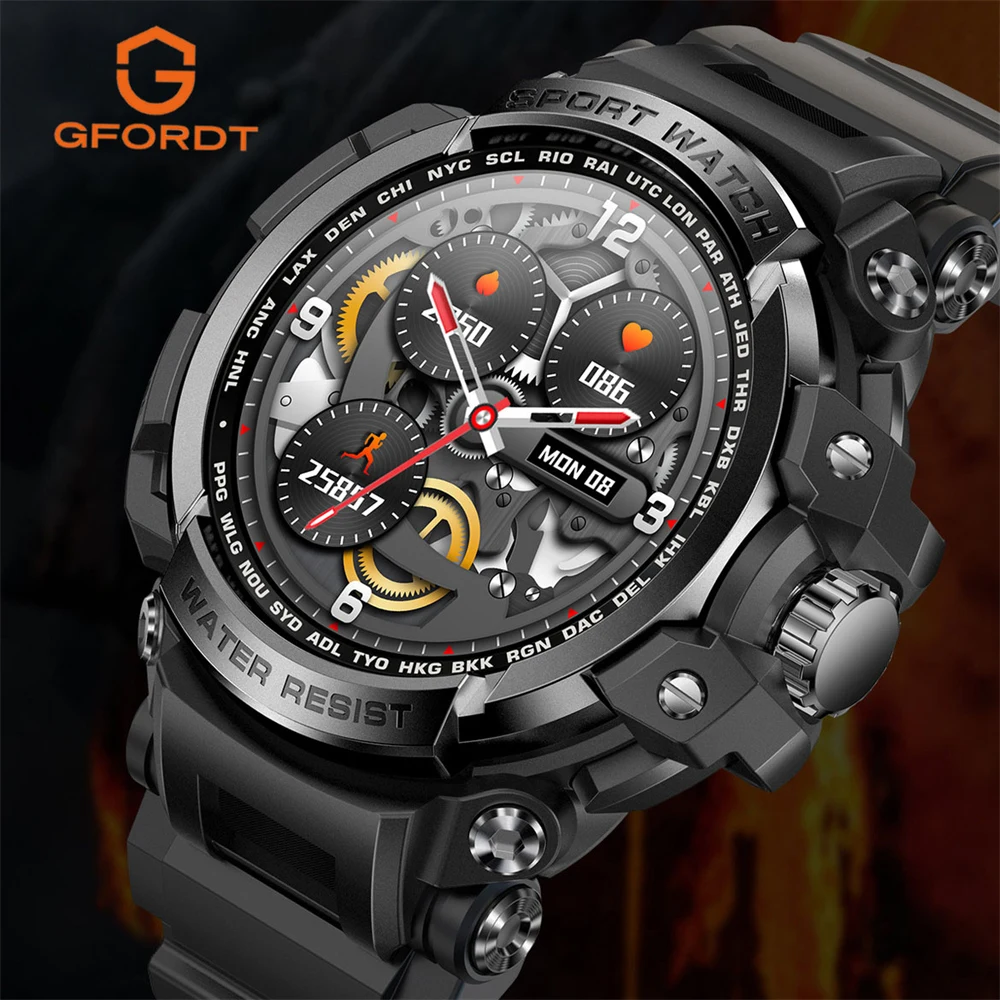 

GFORDT NEW Men Smart Watch Bluetooth Call Sports Outdoor IP68 Waterproof Smartwatch Men Spo2/HR/BP Fitness Tracker Smart Clock