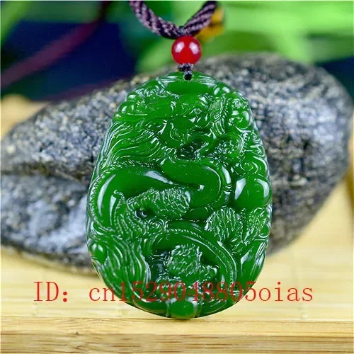 Collier pendentif dragon chinois pour hommes et femmes, amulette sculptée, bijoux de charme, vert naturel, diversifier, accessoires de mode, cadeaux