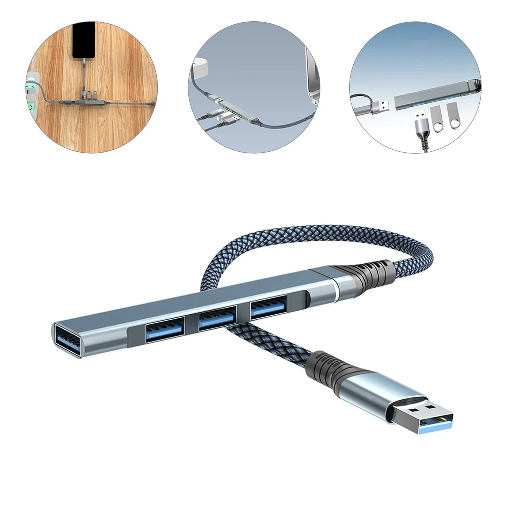 

4-Port USB 3.0 Hub Mini Portable Aluminum Alloy Adapter Fast Data Transfer for Laptop Multiple Devices Expansion