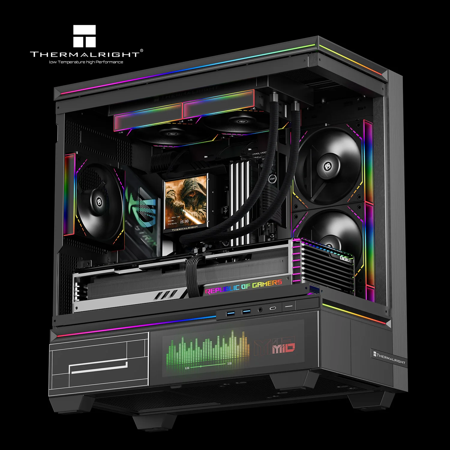 써멀라이트 피어리스 비전 240 ARGB 블랙 CPU 수냉 쿨러, DIY 설치, 온도 표시, 저소음, LGA 1851/1700/AM5/AM4