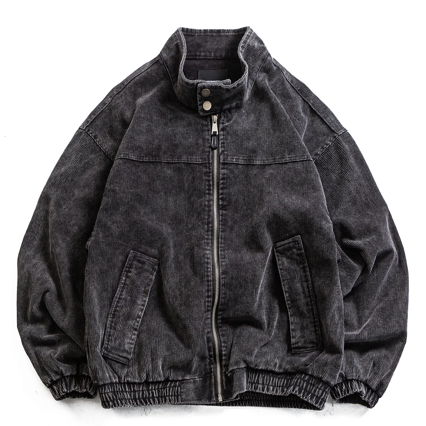 

Japanese Retro AmeKaji Washed Vintage Corduroy Utility Jacket - Unisex Loose Fit Stand Collar Jacket