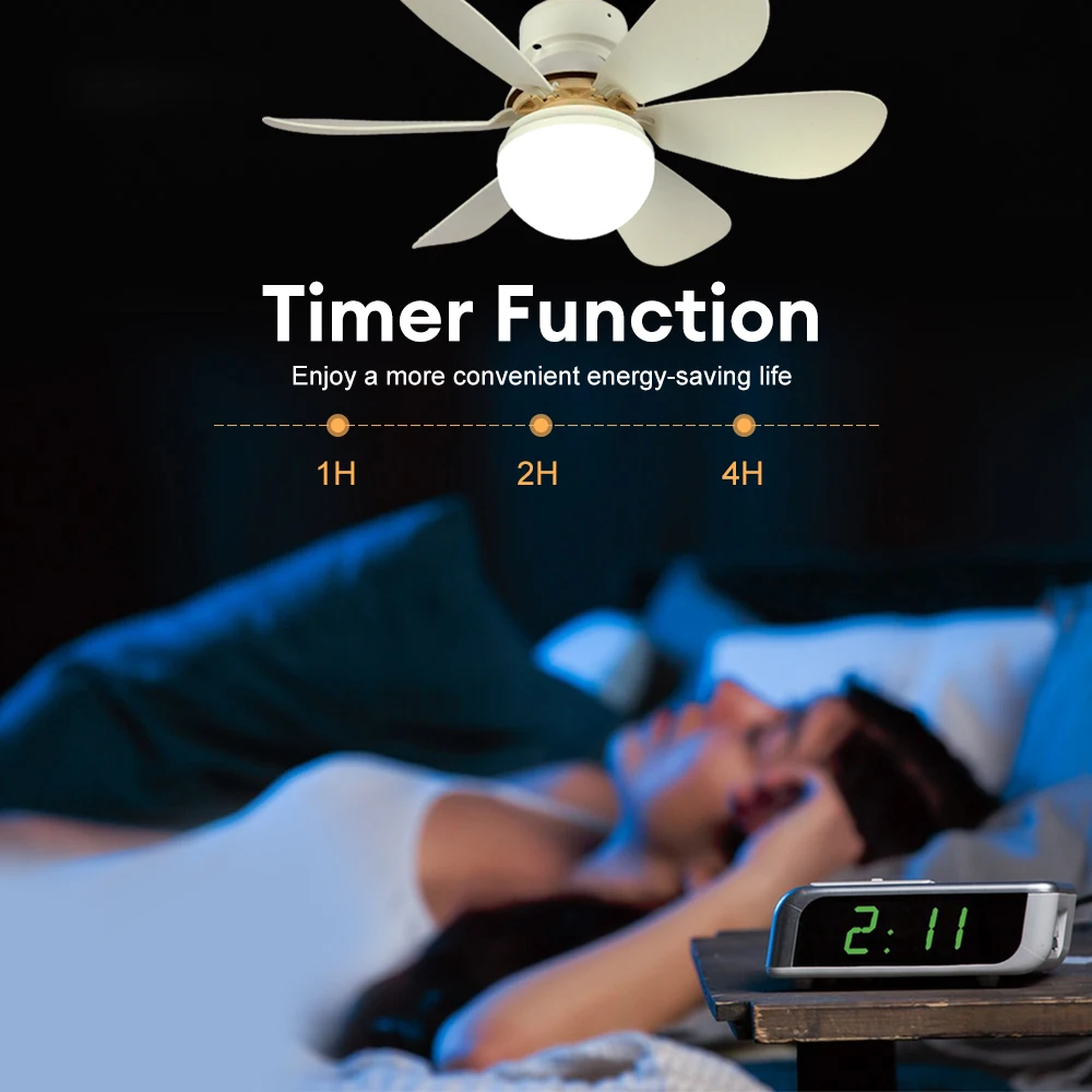 Ceiling Fans With Remote Control And Light 6 Leaves Powered Mute Ceiling Canopy Fan For Sitting Room Bedroom E27 Converter Base