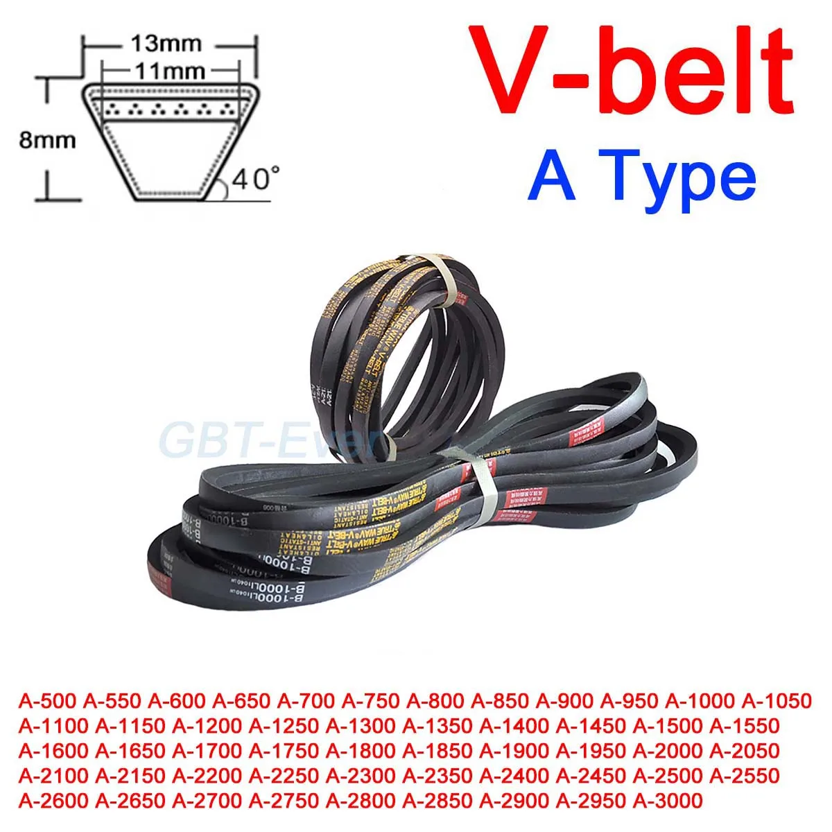 1Pcs A Type Triangle Belt V-belt Mechanical Industrial Transmission Belt Pitch Length 500/550/600/650/700/750/800/850/900~3000mm