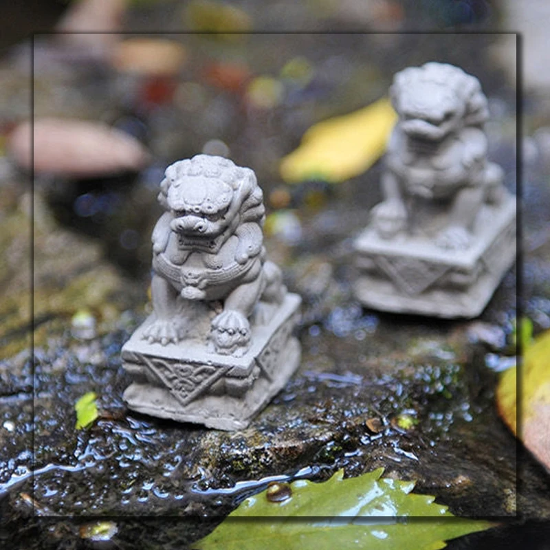 2pcs Retro Mini Stone Lion Statue Micro Landscape Lucky Decorations Home Desk Office Garden Decor Sculture