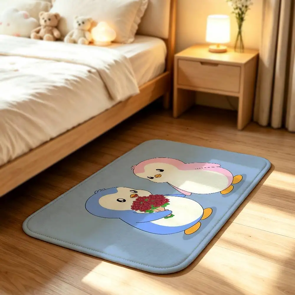 Blue and Pink P-Pudgy Penguins Short Plush Rug Carpet mat Machine Washable Soft Comfortable Anti‑Slip Floor Mat Home Decor