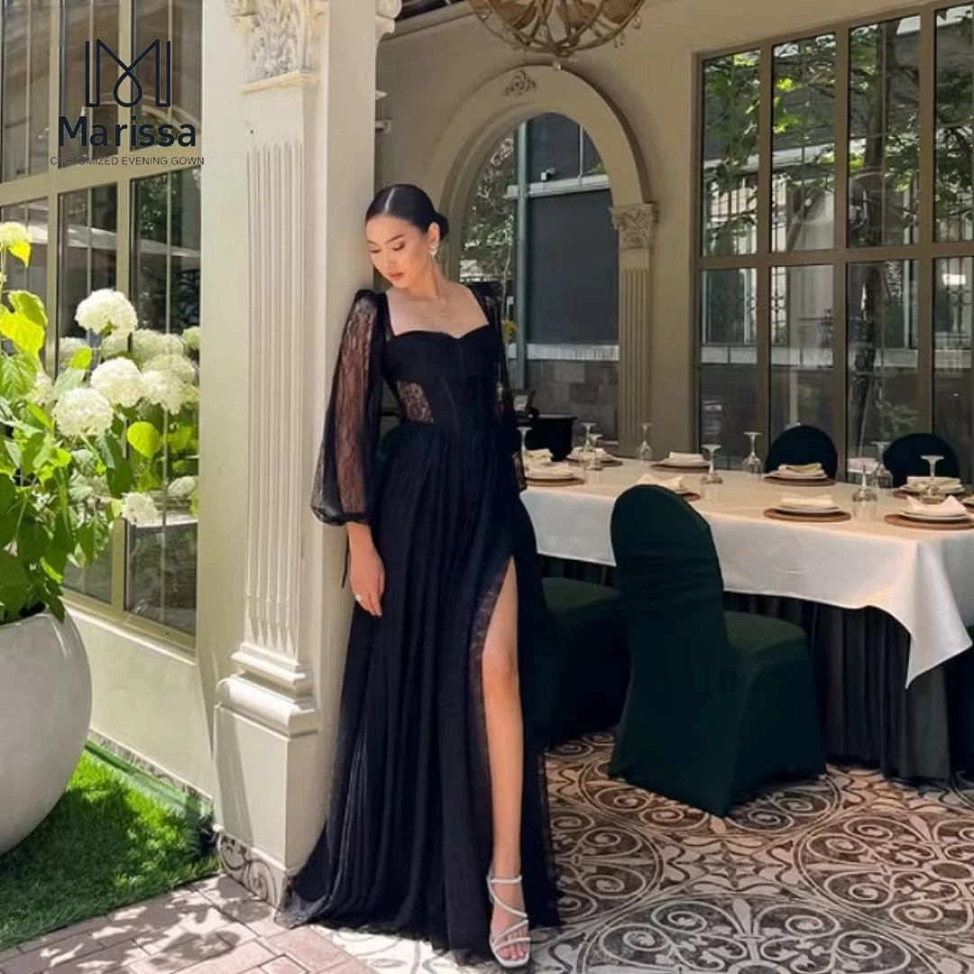 

Marissa A-line Tulle Side Slit Women Evening Dress Woman Elegant Women's Dresses for Wedding Party Custom Made Square Leader