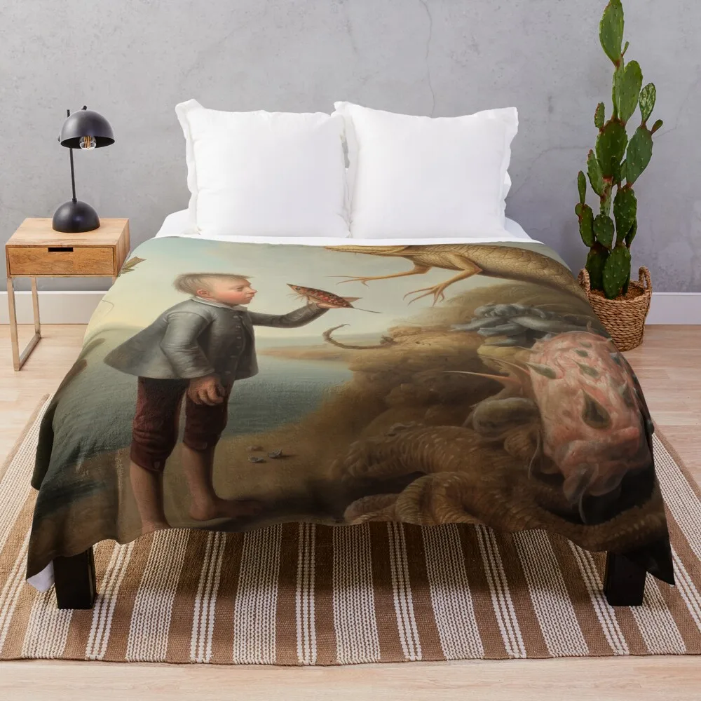 Curious Encounter: Boy and Lizard in a Surreal World Throw Blanket Giant Sofa Blankets For Sofas Cute Plaid Kid'S Blankets