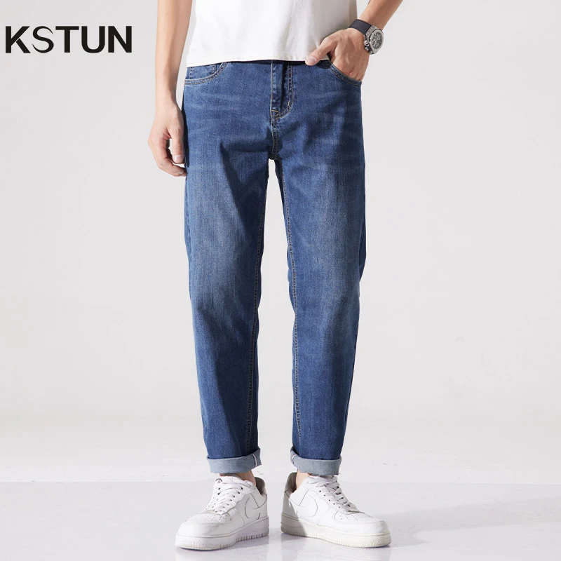 

KSTUN 2025 весна-лето темно-синие джинсы мужские облегающие эластичные джинсовые брюки стандартной посадки повседневные мужские брюки уличная дышащая одежда