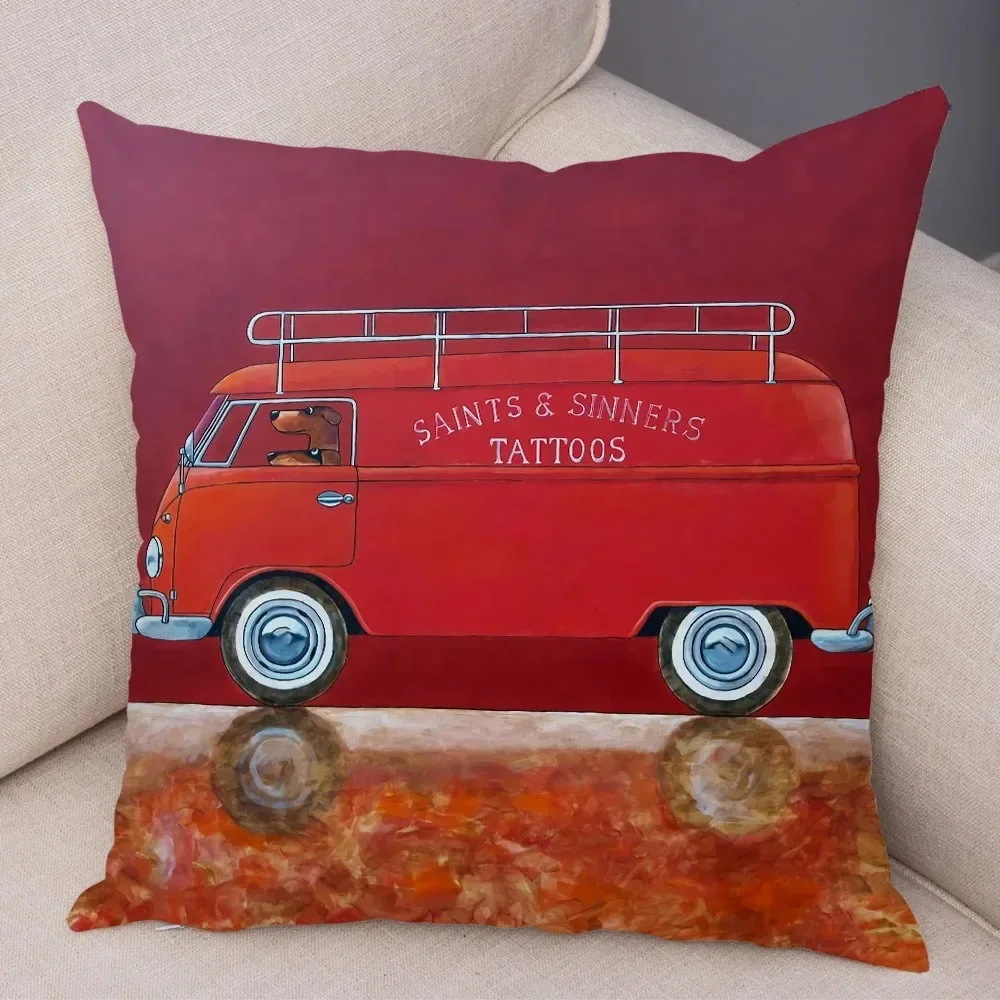 Luxury Home Decor Pillowcase Living Room Sofa Cushion Cover Colorful Cartoon Bus Pattern Decorative Cushion Cover