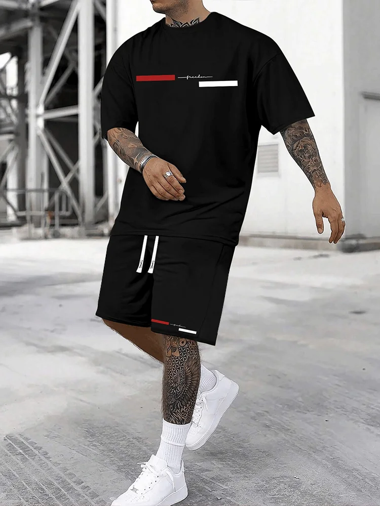 

Новый летний мужской повседневный комплект свободного кроя с короткими рукавами, футболка с круглым вырезом и буквенным принтом, дышащие шорты, стильный комплект уличной одежды