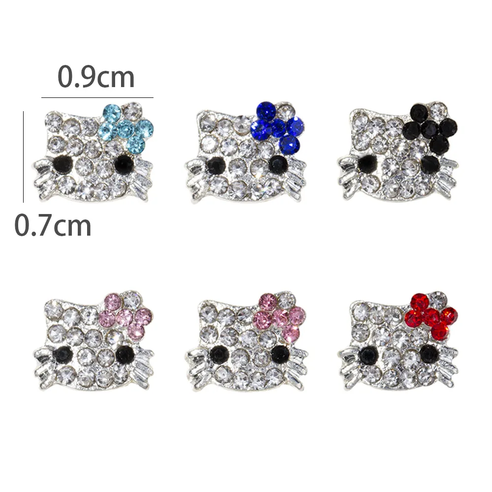 Sanurgente Hello Kitty-Breloques pour ongles 3D, bijoux en alliage de diamant complet, breloques en biscuits pour ongles, manucure en cristal, dessin animé, 6 documents, 10 pièces