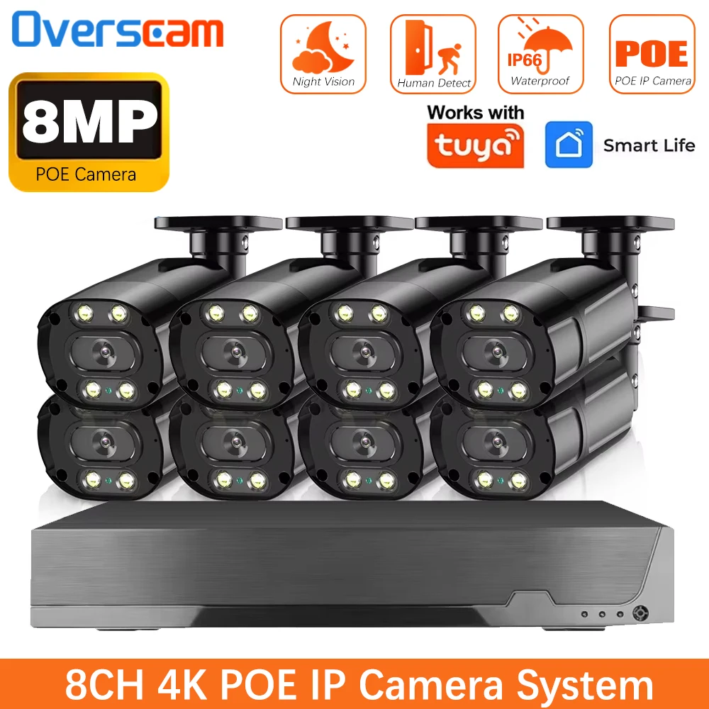 

8-мегапиксельная умная камера видеонаблюдения SmartLife 4K с функцией обнаружения людей, комплект для домашнего видеонаблюдения, 8-канальный NVR, аудиокамера для улицы, IP-камера, приложение Tuya