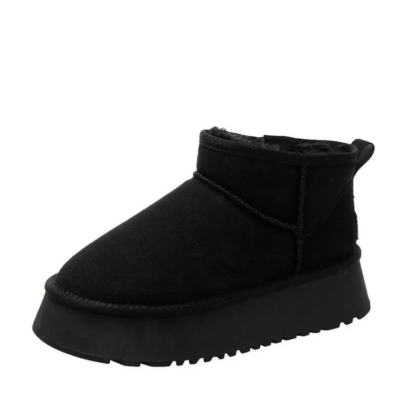 Botas de nieve con plataforma para mujer, zapatos informales cálidos de felpa de ante, moda gótica gruesa, botas Chelsea para mujer 2023