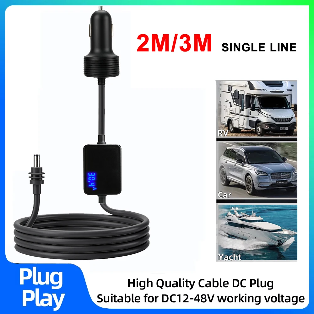 For Starlink Mini Power Adapter Cigarette Lighter Car Charger 12V-24V DC Power Cord for Starlink Mini DC Male to Lighter Plug