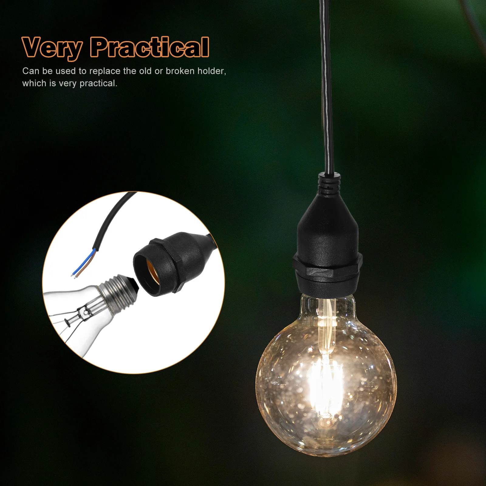 

5pcs Waterproof Lamp Socket Rubber Copper Material Hanging Light Fixture Replacement E27 Pendent Holder For Kitchen Living Room