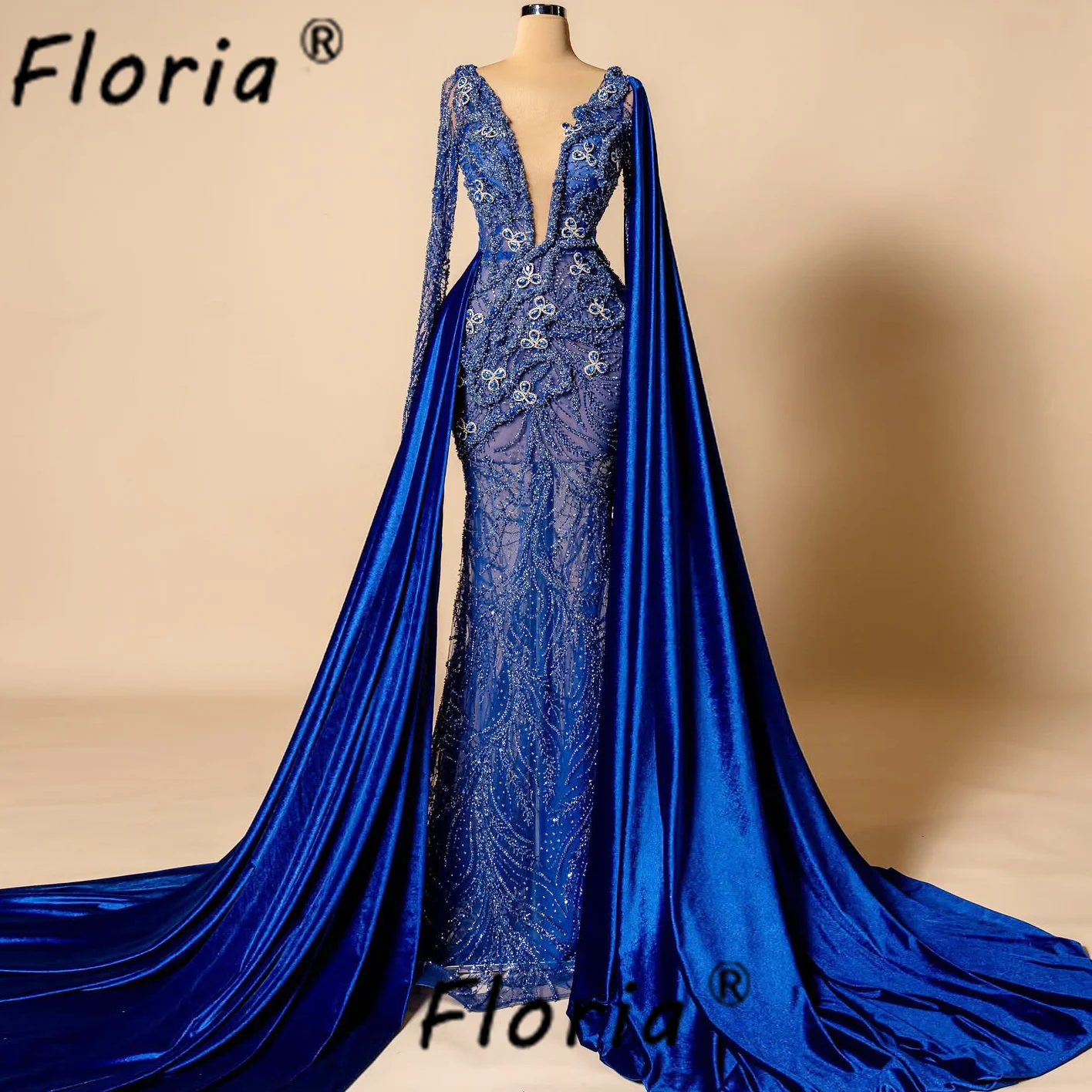 

Royal Blue Muslim Women Evening Dresses Heavy Beads Crystals Mermaid Wedding Event Gown Guest Long Customized Vestidos de gala