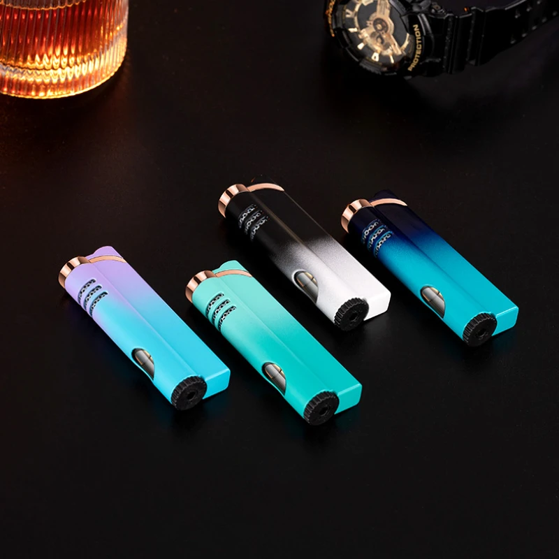 Windproof Torch Gas Lighter Powerful Tube Straight Blue Fire Turbo Pipe Butane Refillable Jet Flame Lighter Creative Smoker Gift