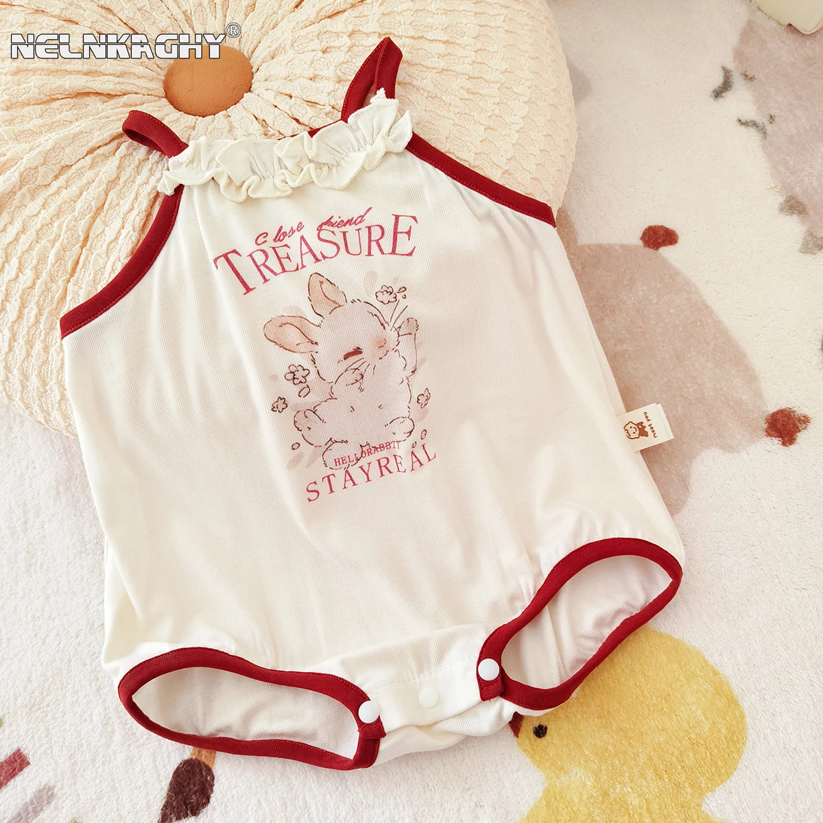 

Superior Stitching: Newborn Baby Girl's Thin Summer Clothing, Infant Kids Bunny Print Bodysuits with Lace Trim