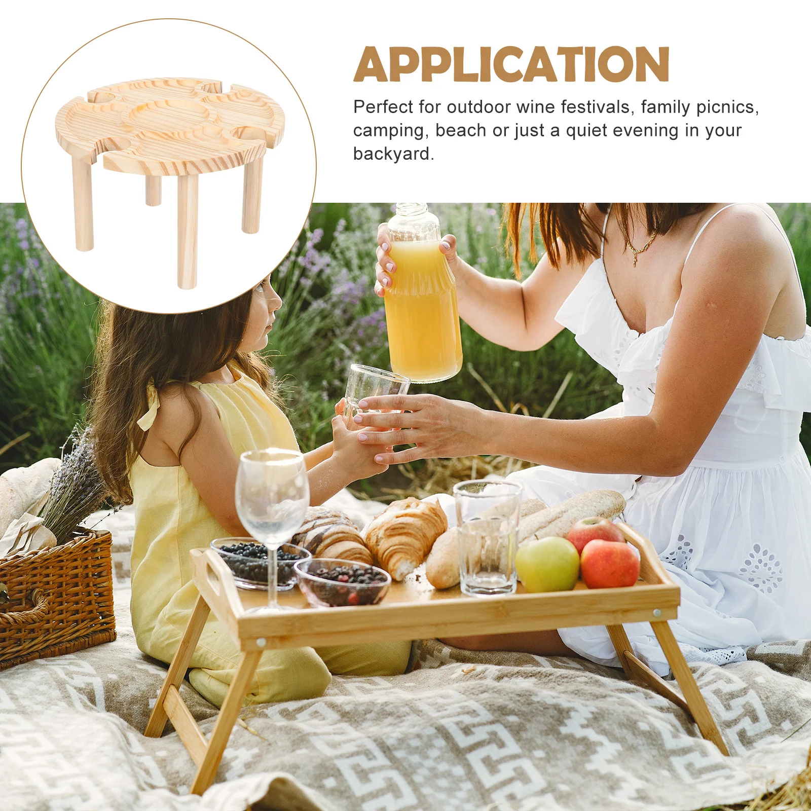 1 قطعة طاولة النبيذ الخشبية في الهواء الطلق نزهة طاولة طعام مع تخزين المحمولة للتخييم جمع مكتب تقديم الفاكهة #3