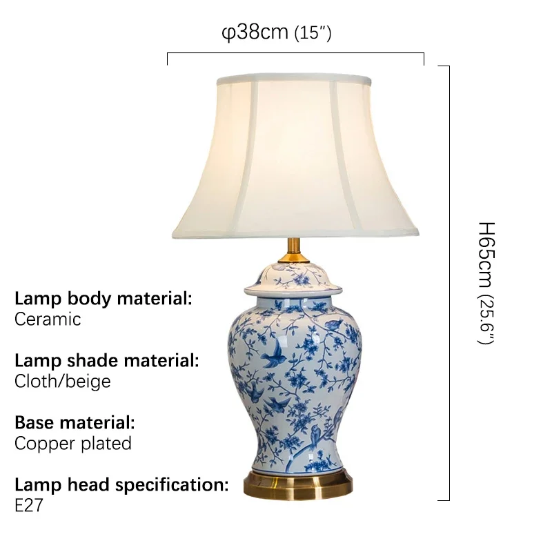 ABEL American CeramicTable Lamp Blue Classical Creativity Living Room Bedroom Study Hotel engineering Desk Light