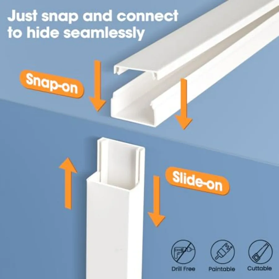 116in Cord Hider Kit, Cord Covers for Wires on Wall, Paintable Cable Raceway, Cord Hider for Wall Mount tv, tv Cable Hider Wall - view 6