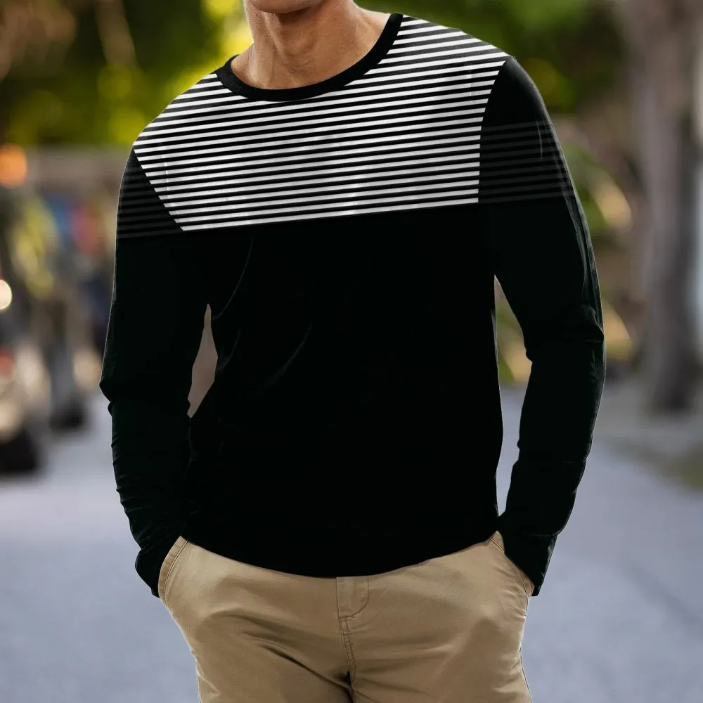 New Cotton Stripe T Shirt For Mens Long Sleeve Tops O-Neck Pullover Oversized Autumn Clothing Sports Casual Male Shirt Tees 2023