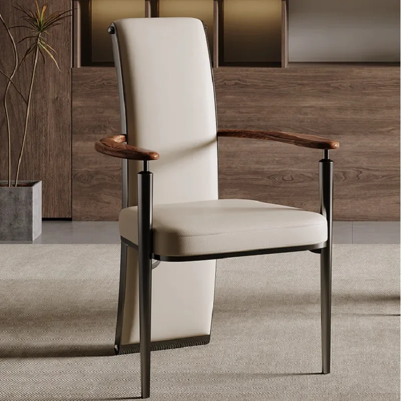 Light luxury tea chair master chair modern simple stainless steel image high back Italian  walnut armchair