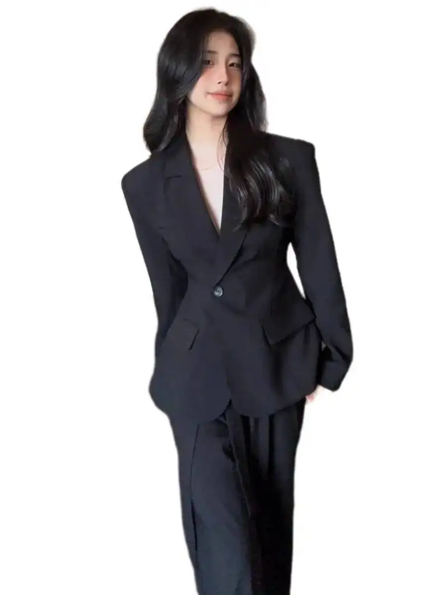 Blazer élégant pour femmes, tenue de bureau, jambes larges, taille haute, pantalon, bouton unique, col rabattu, nouvelle collection 2025, toutes saisons