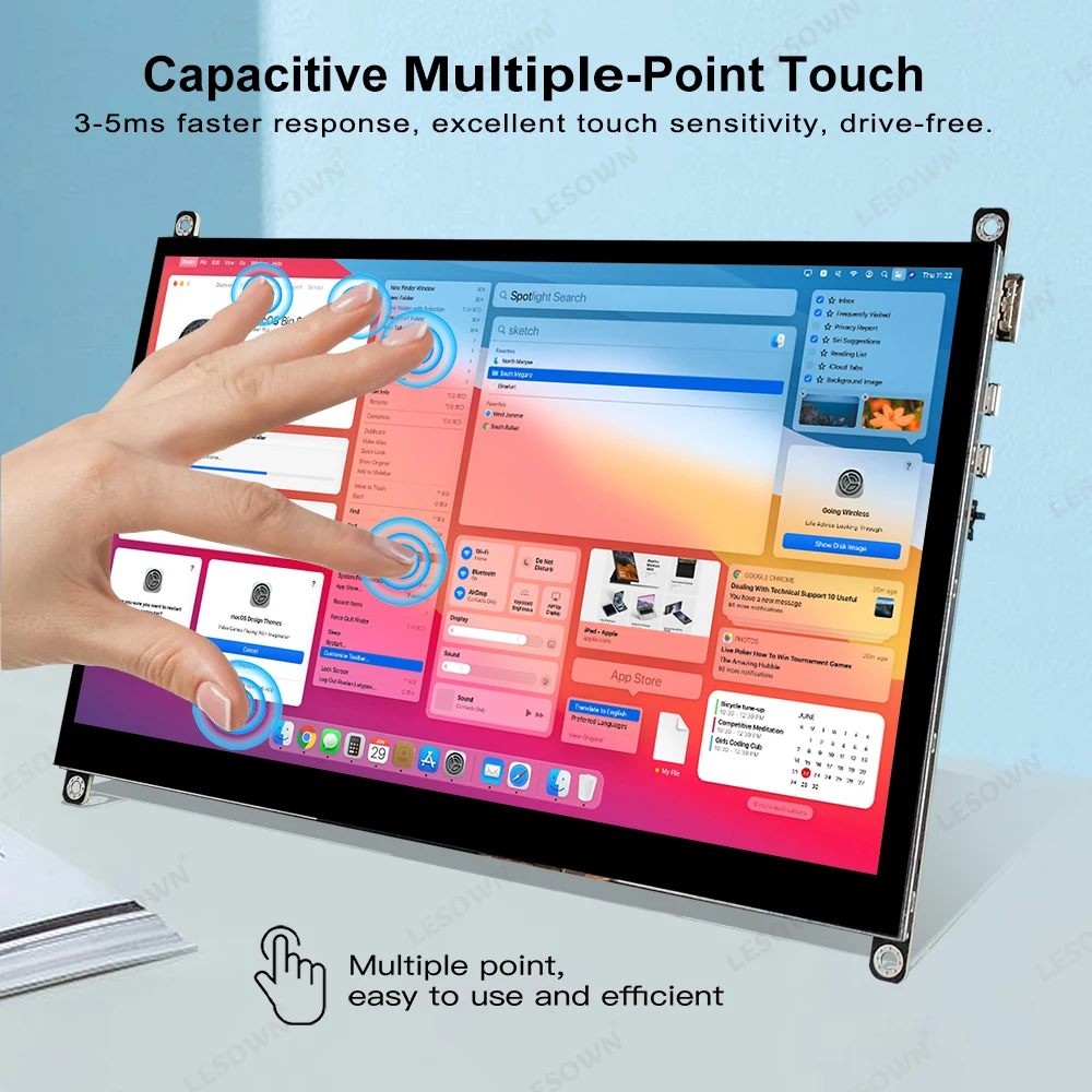 LESOWN 10.1 inch Touchscreen Monitor 1024x600 Portable HDMI IPS Screen Display for Raspberry Pi Zero/B/B+ Win11/10, Free-Driver