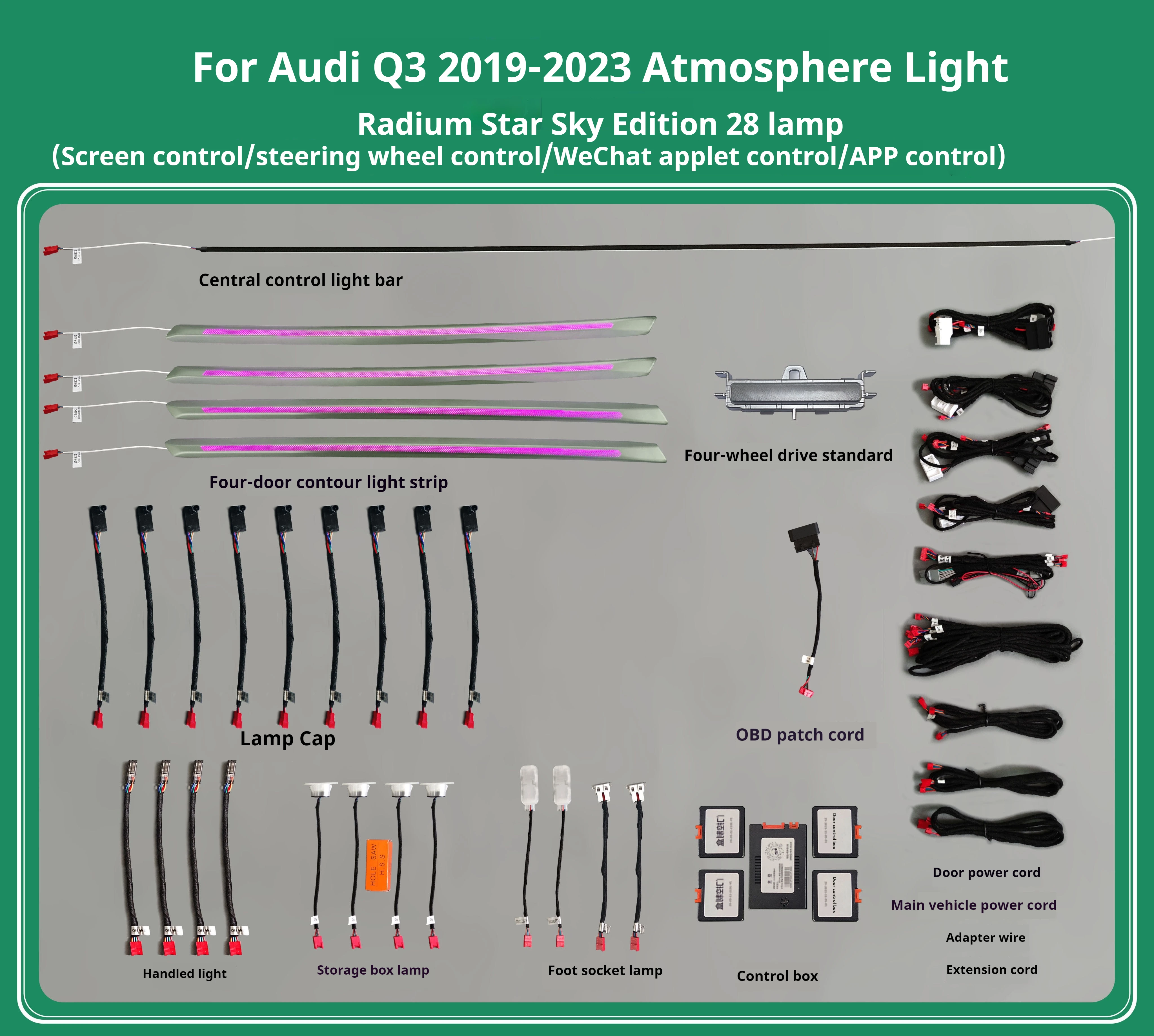 For Audi Q3 Q3L 2019-2023 LED Atmosphere Light Special Modification Interior 28 Lights 30 64 Colors Support Screen Control