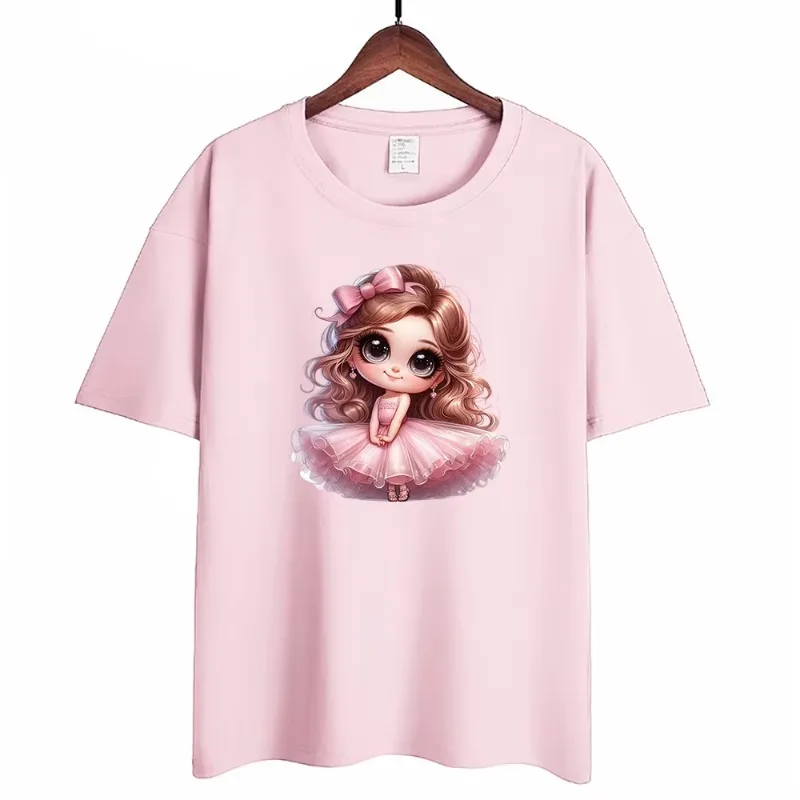 2PCS 15cm Pink Princess Girl Iron On Heat Transfer Sticker For Clothes DTF Pinted Vinyl Thermal Appliques Washable T-Shirt Decal