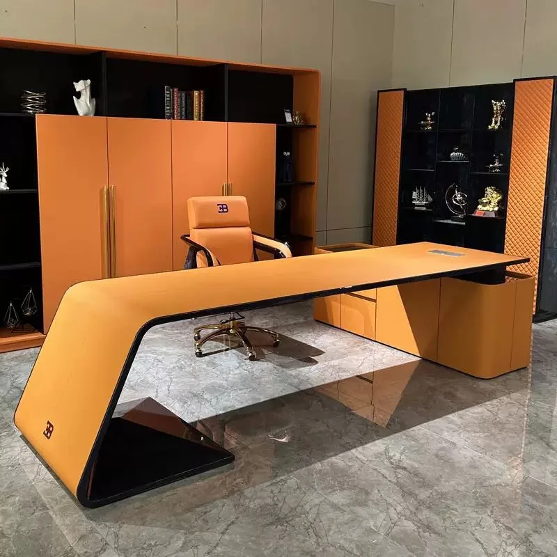 CEO Desk,Bugatti Light Luxury Executive Office Desk Modern Designer Corner Computer Desk With Bookshelf Wood Material Boss Desk