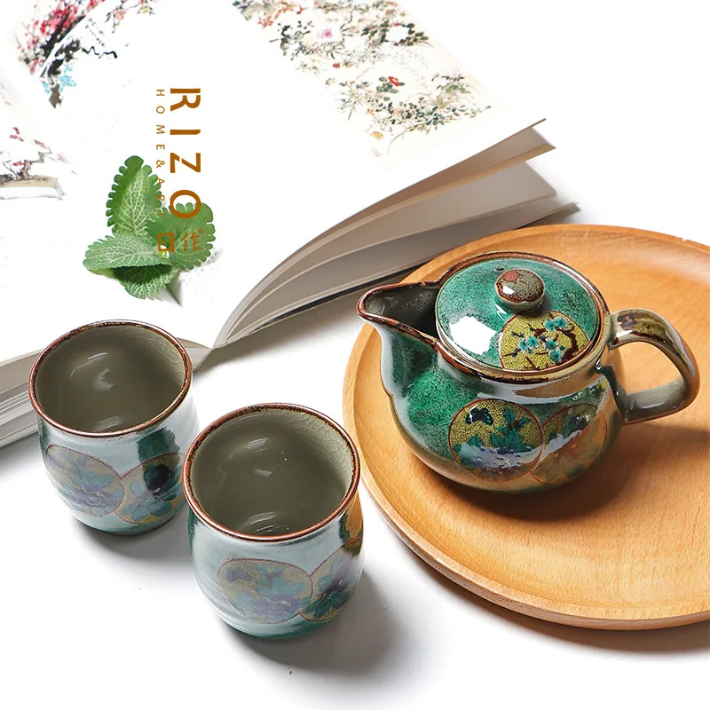 

Japan Imported Kutani Rear Hand Teapot Crackle Glaze Tea Ware Japanese Tanuki with Strainer Pill Pattern Urgent Tea Set